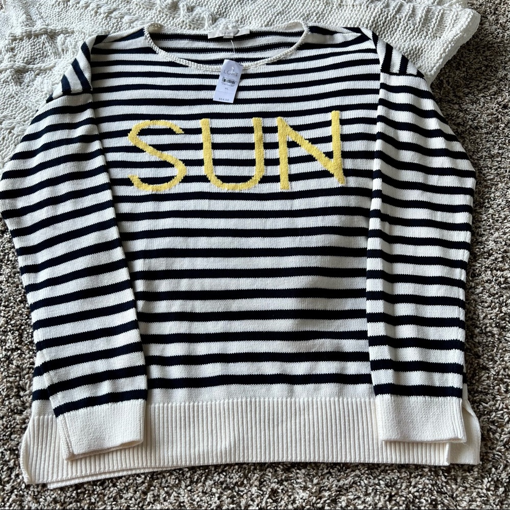 Loft Striped Knit Crew Neck Sweater Size XL